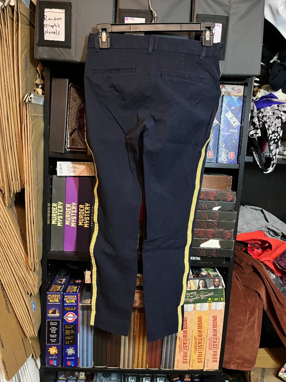 Gap Navy Skinny Ankle Pants Gold Side Stripe Size 0 Tailored Stretch Career Prep - Picture 3 of 5